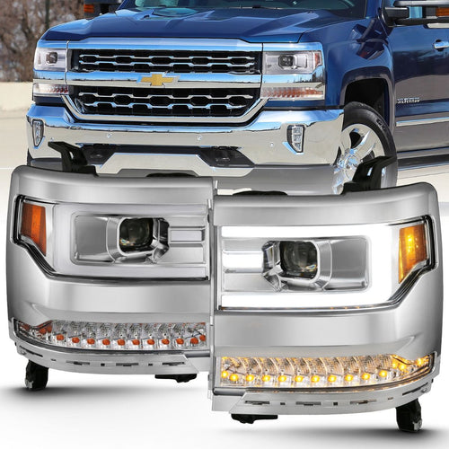 Chevy Silverado Headlights, Silverado 1500 Headlights, 16-18 Silverado Headlights, Silverado 16-18 Headlights, 1500 Silverado Headlights, Anzo Headlights, Chrome Headlights, Projector Headlights, Projector Plank Headlights, Headlights