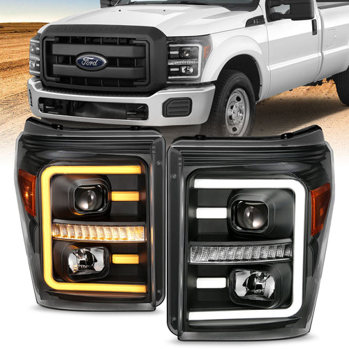 Ford Projector Headlight, Ford Super Duty Headlight, Ford 11-16 Headlight, Projector Headlight, Plank Style Headlight, Black Projector Headlight, Anzo Projector Headlight