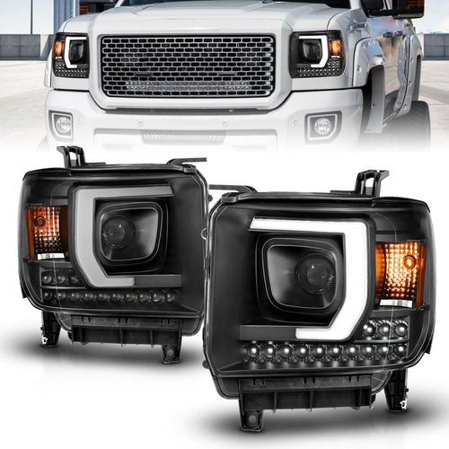 GMC Projector Headlights, GMC Sierra Headlights, GMC 14-15 Headlights, Projector Headlights, Sierra 1500  Headlights, Sierra 2500hd Headlights, Sierra 3500hd Headlights, GMC 15-19 Headlights, Black Projector Headlights, Anzo Projector Headlights
