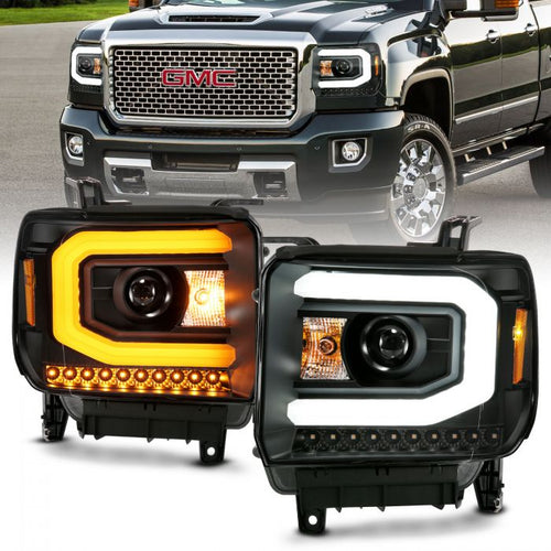 GMC Projector headlights, GMC Sierra headlights, Sierra 14-15 headlights, Sierra 1500 headlights, Sierra 2500hd headlights, Sierra 3500hd headlights, 15-19 Projector headlights, Projector headlights, C Light Bar Projector headlights, Anzo Projector headlights