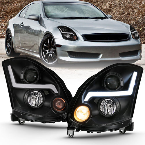 Infiniti Projector Headlight, Infiniti G35 Headlight, G35 03-07 Headlight, Plank Style Headlight, BLACK Projector Headlight, Anzo Projector Headlight