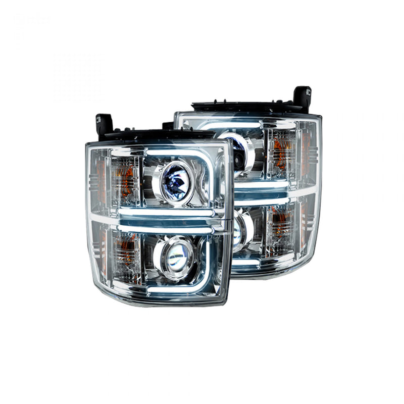 Chevy Silverado Headlights, Silverado Projector Headlights, Silverado 14-15 Headlights, Clear/Chrome Headlights, Recon Projector Headlights