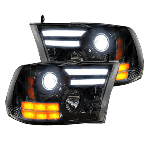 Dodge Projector Headlights, RAM 1500 Projector Headlights, RAM 1500 14-19 Projector Headlights, Smoked/Black Headlights, Recon Projector Headlights