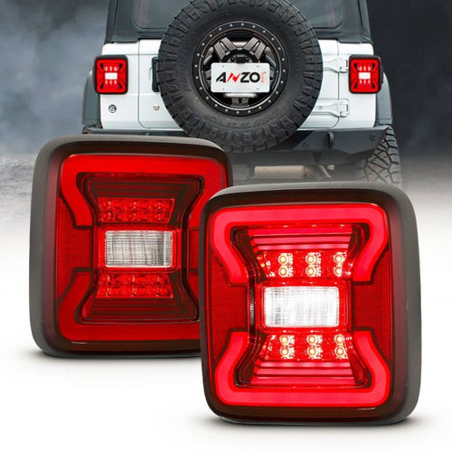 Jeep Led Tail Lights, Jeep Wrangler Tail Lights, JL 18-21 Tail Lights, Full Led Tail Lights, Red/ Clear Lens Tail Lights, Anzo Tail Lights