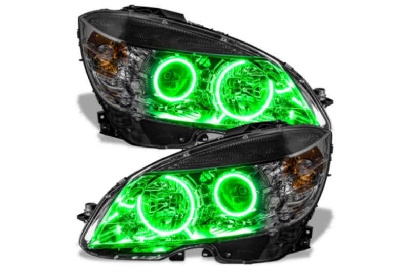 Mercedes Benz Headlights, 2008-2011 LED Headlights, C-Class LED Headlights, Green LED Headlights, SMD LED Headlights, Single Color Headlights, Oracle Halo Headlights, LED Halo Headlights