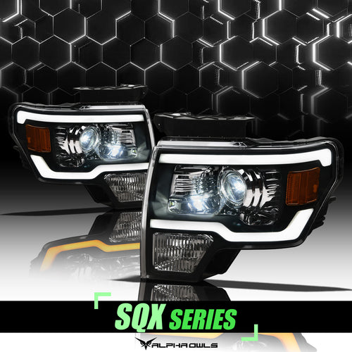 Alpha Owls Projector Headlights, Alpha Owls Ford Headlights, Ford 2009-2014 Headlights, Ford F-150 Headlights, LED Projector Headlights, Black housing Headlights