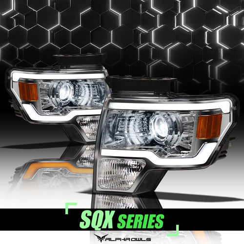 Alpha Owls Projector Headlights, Alpha Owls Ford Headlights, Ford 2009-2014 Headlights, Ford F-150 Headlights, LED Projector Headlights, Chrome housing Headlights
