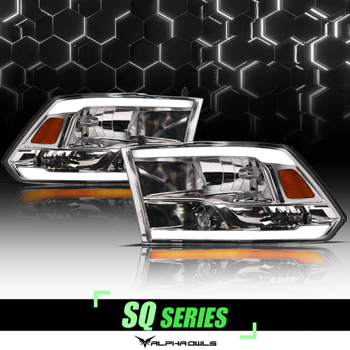 Alpha Owls Headlights, Alpha Owls Dodge Headlights, Dodge 2018-2022 Headlights, Dodge Ram 1500 Headlights, Headlights, Chrome housing Headlights