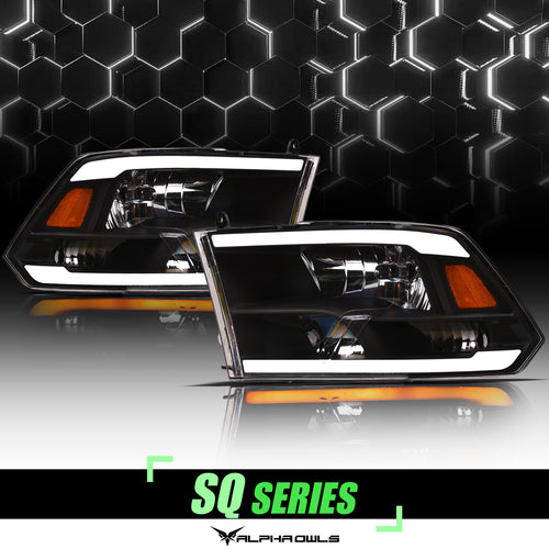 Alpha Owls Headlights, Alpha Owls Dodge Headlights, Dodge 2018-2022 Headlights, Dodge Ram 1500 Headlights, Headlights, Black housing Headlights