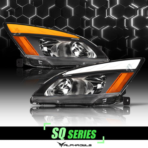 Alpha Owls Headlights, Alpha Owls Honda Headlights, Honda 2003-2007 Headlights, Honda Accord Headlights, Headlights, Black housing Headlights