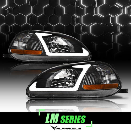 Alpha Owls Headlights, Alpha Owls Honda Headlights, Honda 1996-1998 Headlights, Honda Civic Headlights, Headlights, Black housing Headlights