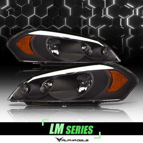 Alpha Owls Headlights, Alpha Owls Chevy Headlights, Chevy 2006-2013 Headlights, Chevy Impala Headlights, Headlights, Black housing Headlights