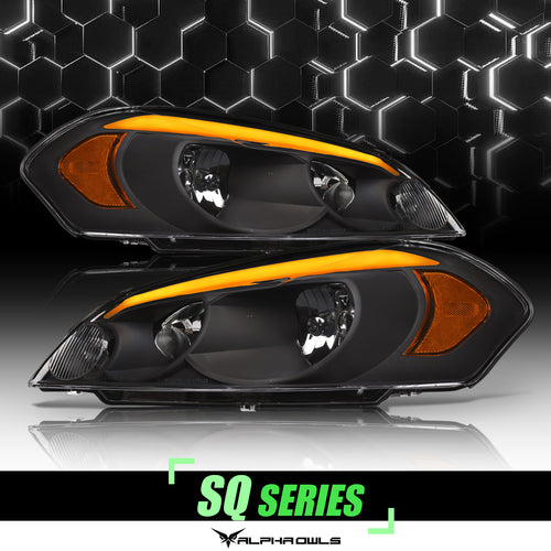 Alpha Owls Headlights, Alpha Owls Chevy Headlights, Chevy 2006-2013 Headlights, Chevy Impala Headlights, Headlights, Black housing Headlights