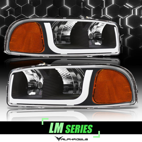 Alpha Owls Headlights, Alpha Owls GMC Headlights, GMC 2000-2006 Headlights, Yukon Headlights, Headlights, Black housing Headlights