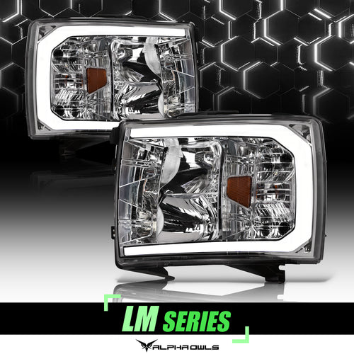 Alpha Owls Headlights, Alpha Owls Chevy Headlights, Chevy 2007-2013 Headlights, Chevy Silverado 1500 Headlights, Headlights, Chrome housing Headlights