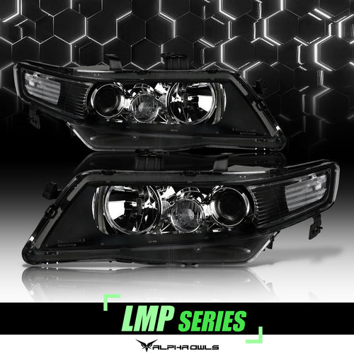 Alpha Owls Headlights, Alpha Owls Acura Headlights, Acura 2004-2005 Headlights, Acura TSX Headlights, Headlights, Black housing Headlights