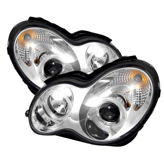 Mercedes Projector Headlights, Mercedes Benz Projector Headlights, C-Class Projector Headlights, Mercedes 01-05 Headlights, 4Dr Projector Headlights, Projector Headlights, Chrome Projector Headlights, Spyder Projector Headlights