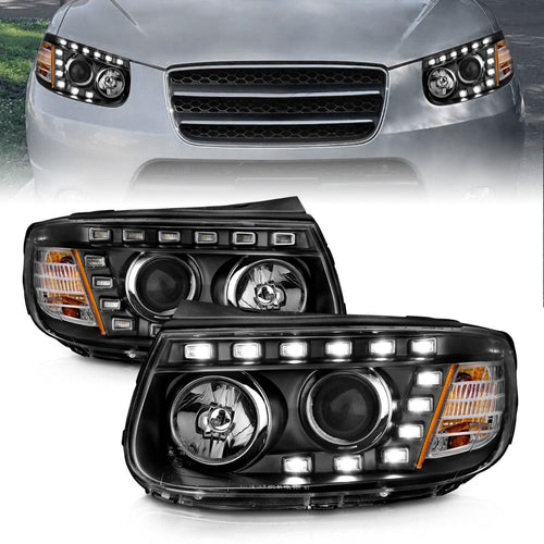 Hyundai Projector Headlights, Hyundai Santa FE Headlights, Hyundai 07-12 Headlights, Projector Headlights, Black Projector Headlights, Anzo Projector Headlights, Headlights