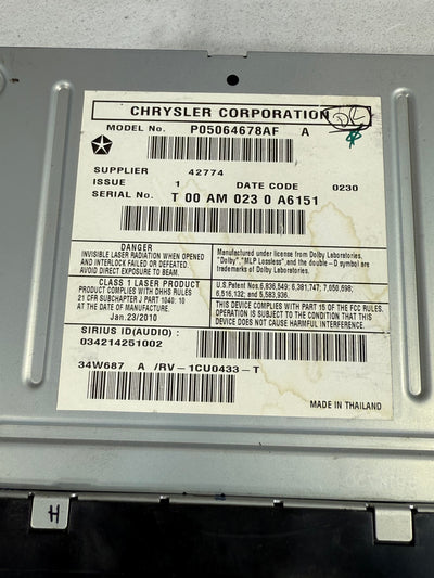 Jeep Dodge Chrysler MyGig CD DVD Radio High RBZ Wrangler Caravan Ram UCONNECT