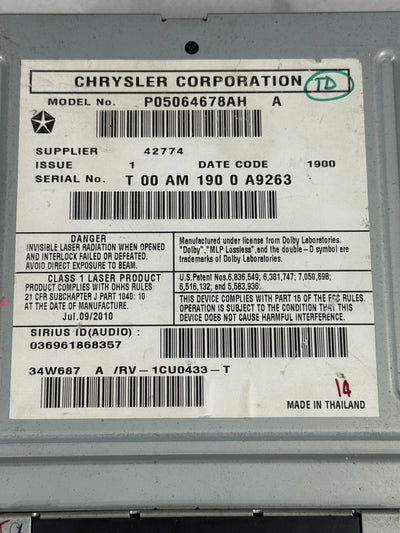 Jeep Dodge Chrysler MyGig CD DVD Radio High RBZ Wrangler Caravan Ram UCONNECT