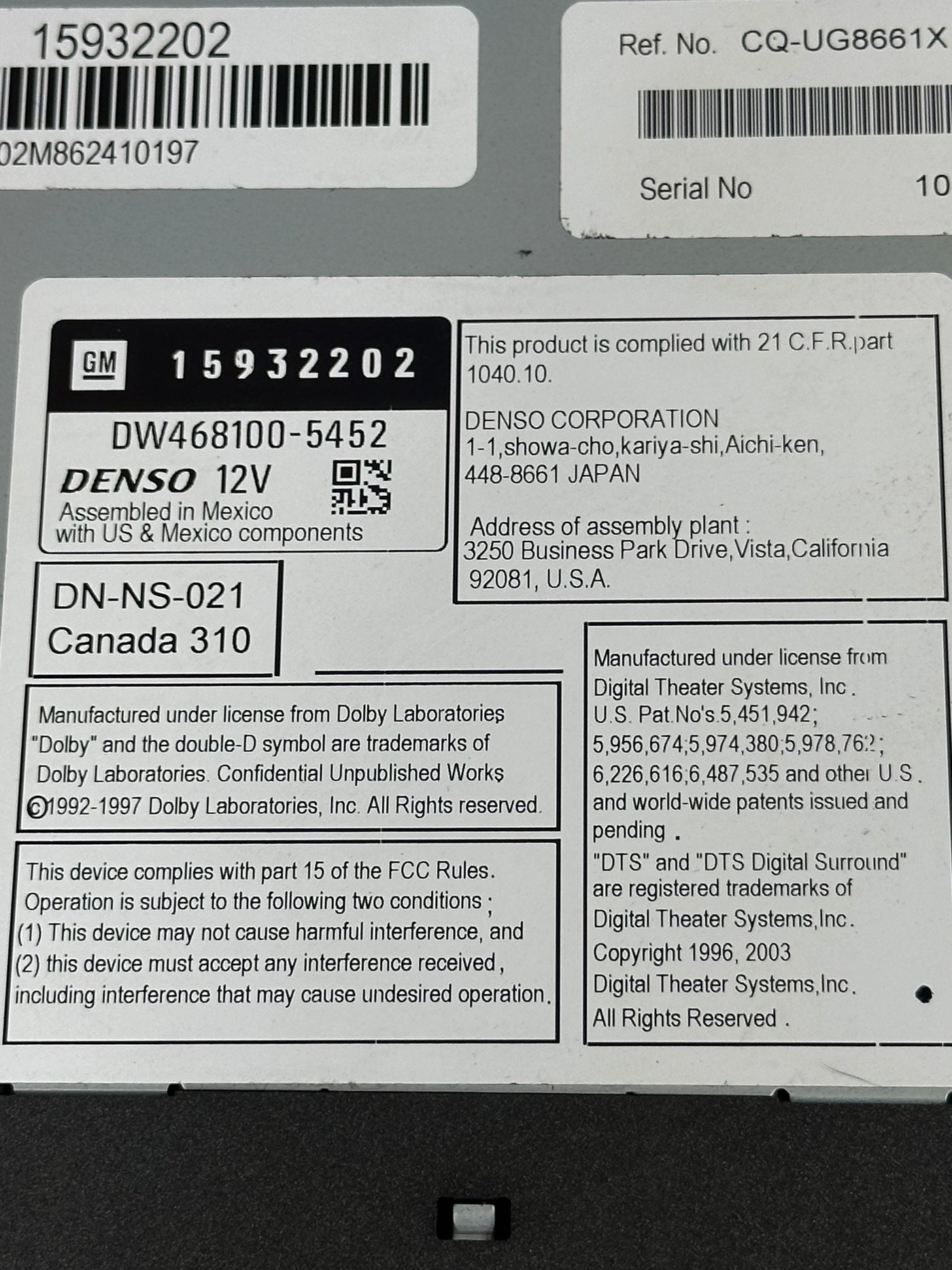 07 08 Cadillac SRX Radio Cd Dvd Gps Navigation  15932202 OEM