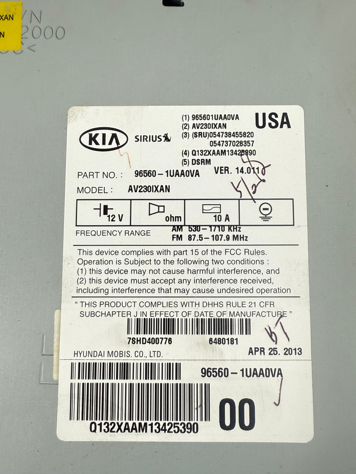 2014-2015 Kia Sorento Radio Receiver Display Screen Navigation 965601UAA0VA OEM