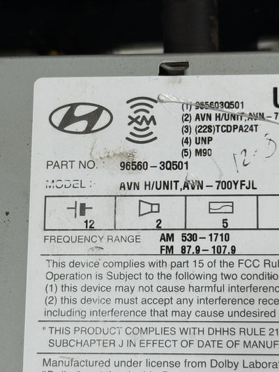 11 12 2011 2012 Hyundai Sonata Radio Cd OEM Gps Navigation System 96560-3Q501