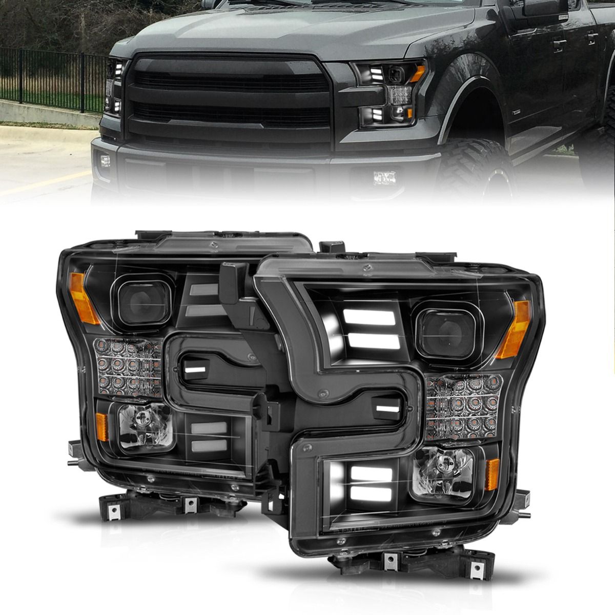 Ford Projector Lights, Ford F 150 15 -17  Projector Lights, Projector Lights, Ford Black Projector Light, Anzo