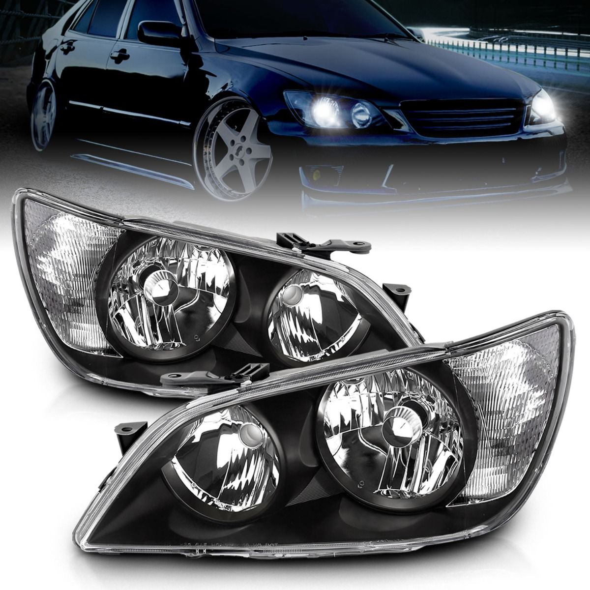 Lexus Projector Headlights, IS300 Headlights, IS300 01-05 Headlights, Black Projector Headlights, Anzo Projector Headlights