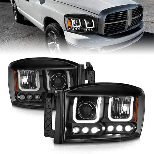 Dodge Ram Projector Headlights, Ram 1500 Projector Headlights, Ram 2500 Projector Headlights, Ram 3500 Projector Headlights, 2009-2018 Projector Headlights, Black Projector Headlights, Anzo Projector Headlights, LED Projector Headlights