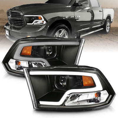 Dodge Ram Projector Headlights, Ram 1500 Projector Headlights, 2009-2018 Projector Headlights, Black Clear Projector Headlights, Anzo Projector Headlights, LED Projector Headlights