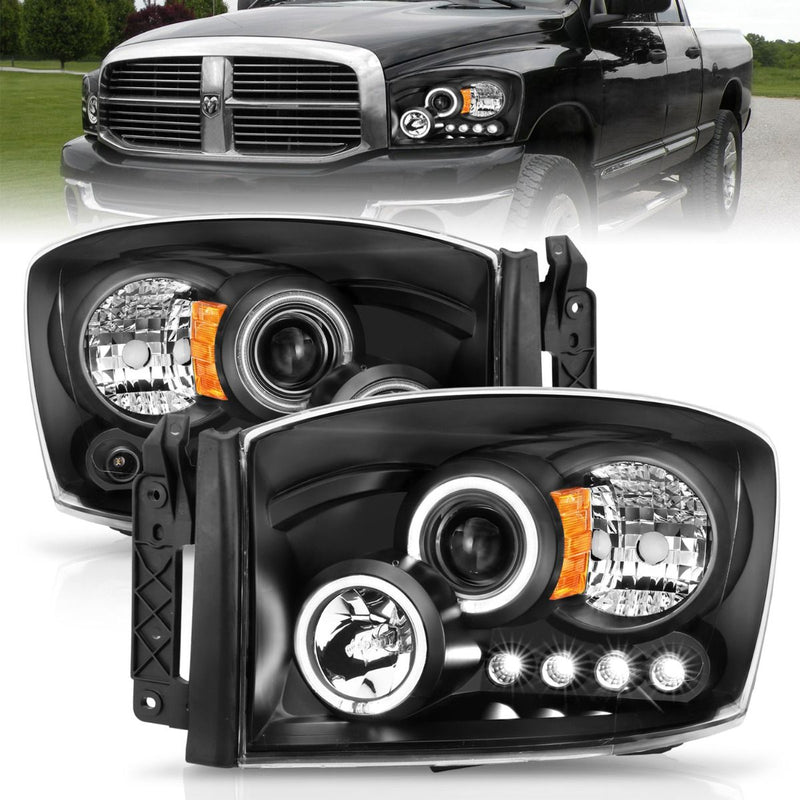 Dodge Ram Projector Headlights, Ram Projector Headlights, Ram 2500 Projector Headlights, Ram 3500 Projector Headlights, 2006-2009 Projector Headlights, Black Projector Headlights, Anzo Projector Headlights, LED Projector Headlights