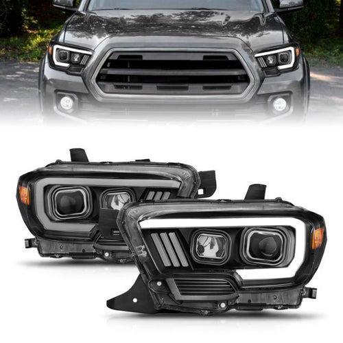 Toyota Projector Headlights, Toyota Tacoma Headlights, Toyota 16-22 Headlights, Projector Headlights, Plank Style Headlights, Black Projector Headlights, Anzo Projector Headlights