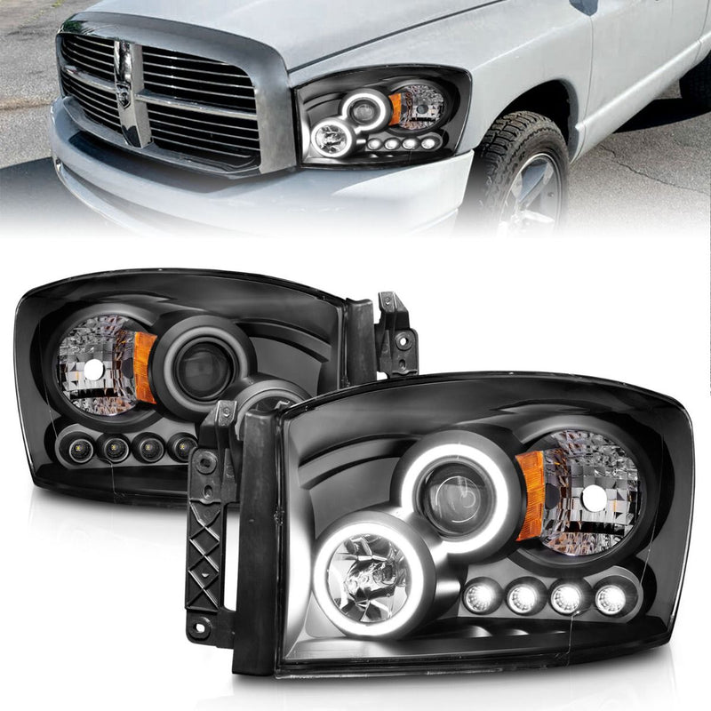 Dodge Ram Projector Headlights, Ram Projector Headlights, Ram 2500 Projector Headlights, Ram 3500 Projector Headlights, 2006-2009 Projector Headlights, Black Projector Headlights, Anzo Projector Headlights, LED Projector Headlights