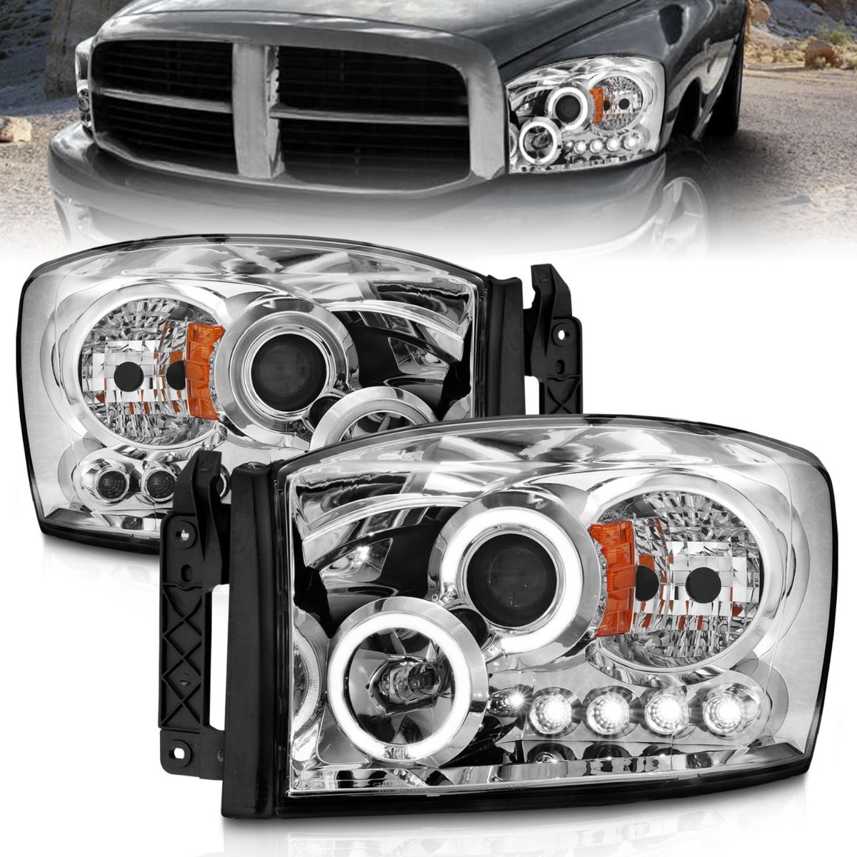 Dodge Ram Projector Headlights, Ram Projector Headlights, Ram 2500 Projector Headlights, Ram 3500 Projector Headlights, 2006-2009 Projector Headlights, Chrome Projector Headlights, Anzo Projector Headlights, LED Projector Headlights