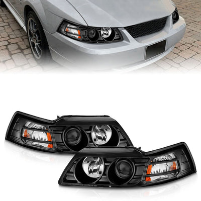 FORD PROJECTOR HEADLIGHTS, FORD MUSTANG HEADLIGHTS, FORD 99-04 HEADLIGHTS, PROJECTOR HEADLIGHTS, BLACK HOUSING, Anzo HEADLIGHTS