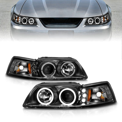 Ford Mustang Projector Headlights, Mustang Projector Headlights, 1999-2004 Projector Headlights, Black Projector Headlights, Anzo Projector Headlights, LED Projector Headlights