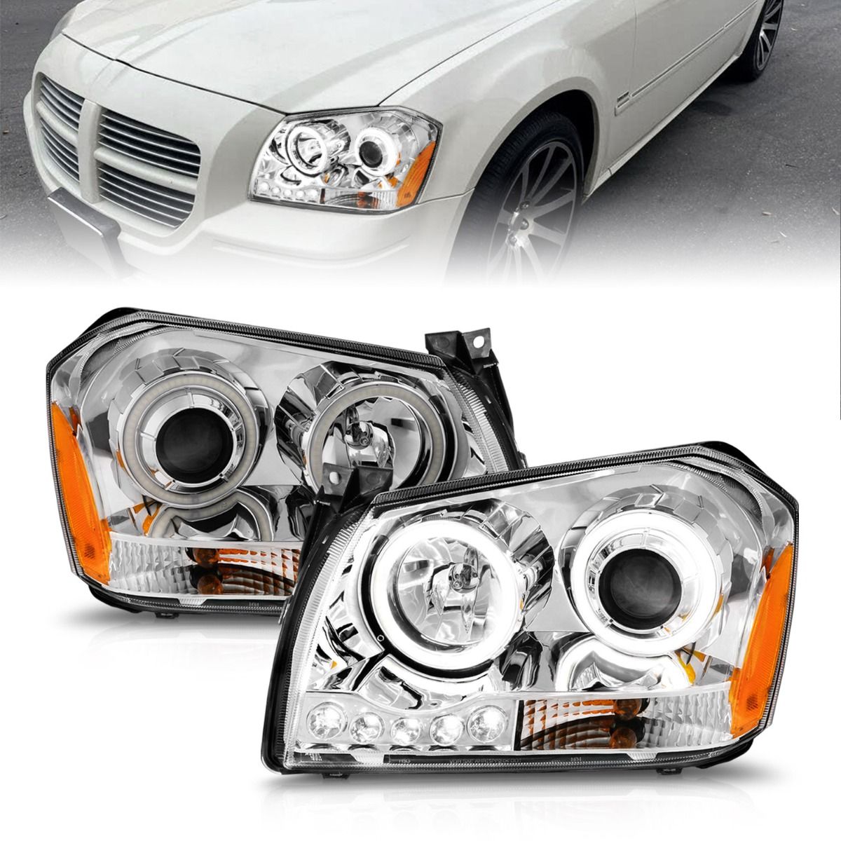 Dodge Magnum Projector Headlights, Magnum Projector Headlights, 2005-2007 Projector Headlights, Chrome Projector Headlights, Anzo Projector Headlights, LED Projector Headlights