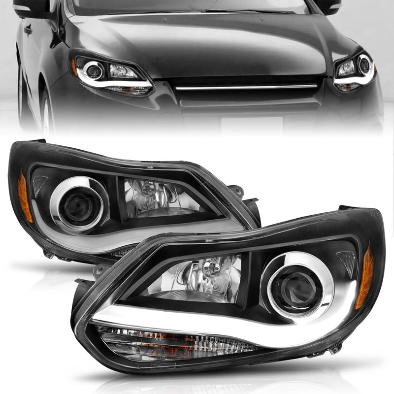 Ford Projector Headlights, Ford Focus Headlights, Focus 12-14 Headlights, Projector Headlights, Plank Style Headlights, Black Projector Headlights, Anzo Projector Headlights