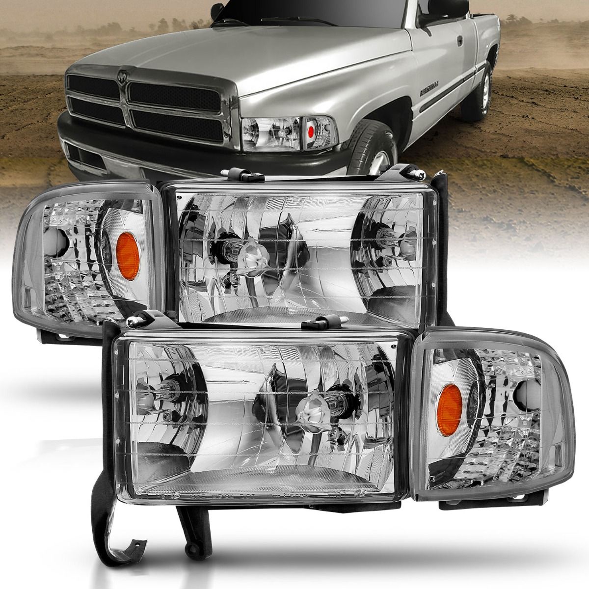 Dodge Ram Crystal Headlights, Ram 1500 Crystal Headlights, Ram 2500 Crystal Headlights, Ram 3500 Crystal Headlights, 1994-2001 Crystal Headlights, Chrome Crystal Headlights, Anzo Crystal Headlights, LED Crystal Headlights