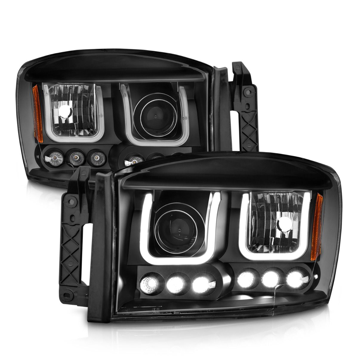 Dodge Ram Projector Headlights, Ram 1500 Projector Headlights, Ram 2500 Projector Headlights, Ram 3500 Projector Headlights, 2009-2018 Projector Headlights, Black Projector Headlights, Anzo Projector Headlights, LED Projector Headlights