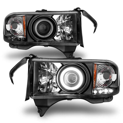 Dodge Ram Projector Headlights, Ram 1500 Projector Headlights, Ram 2500 Projector Headlights, Ram 3500 Projector Headlights, 1994-2001 Projector Headlights, Black Projector Headlights, Anzo Projector Headlights, LED Projector Headlights