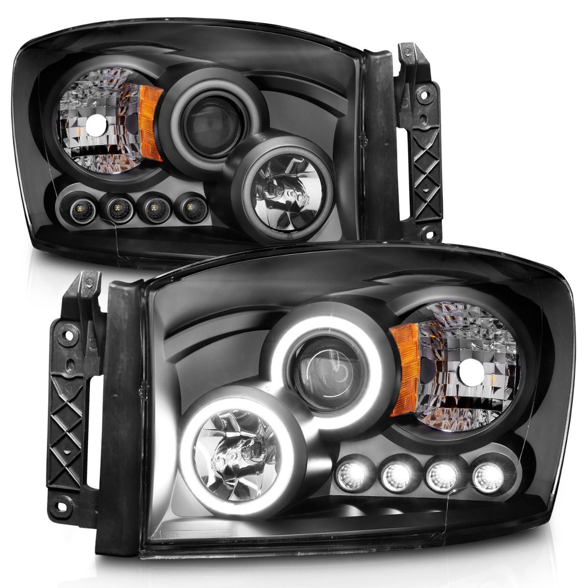 Dodge Ram Projector Headlights, Ram Projector Headlights, Ram 2500 Projector Headlights, Ram 3500 Projector Headlights, 2006-2009 Projector Headlights, Black Projector Headlights, Anzo Projector Headlights, LED Projector Headlights