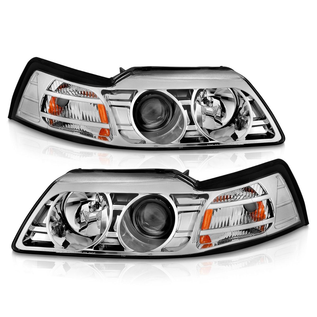 FORD PROJECTOR HEADLIGHTS, FORD MUSTANG HEADLIGHTS, FORD 99-04 HEADLIGHTS, PROJECTOR HEADLIGHTS, CHROME HOUSING, Anzo HEADLIGHTS