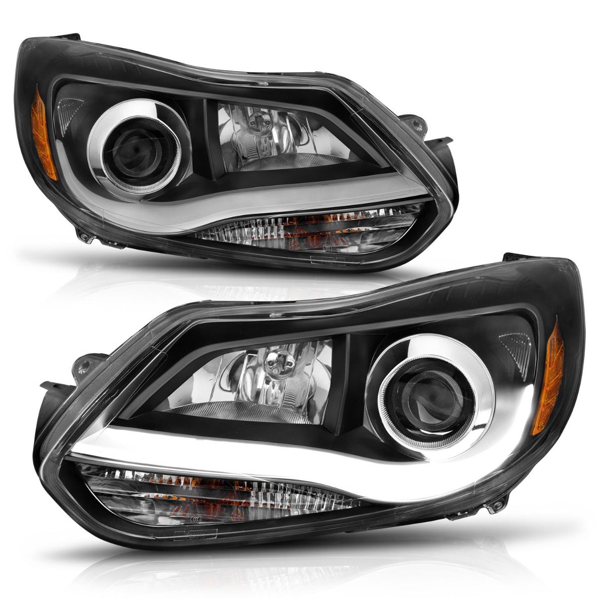 Ford Projector Headlights, Ford Focus Headlights, Focus 12-14 Headlights, Projector Headlights, Plank Style Headlights, Black Projector Headlights, Anzo Projector Headlights