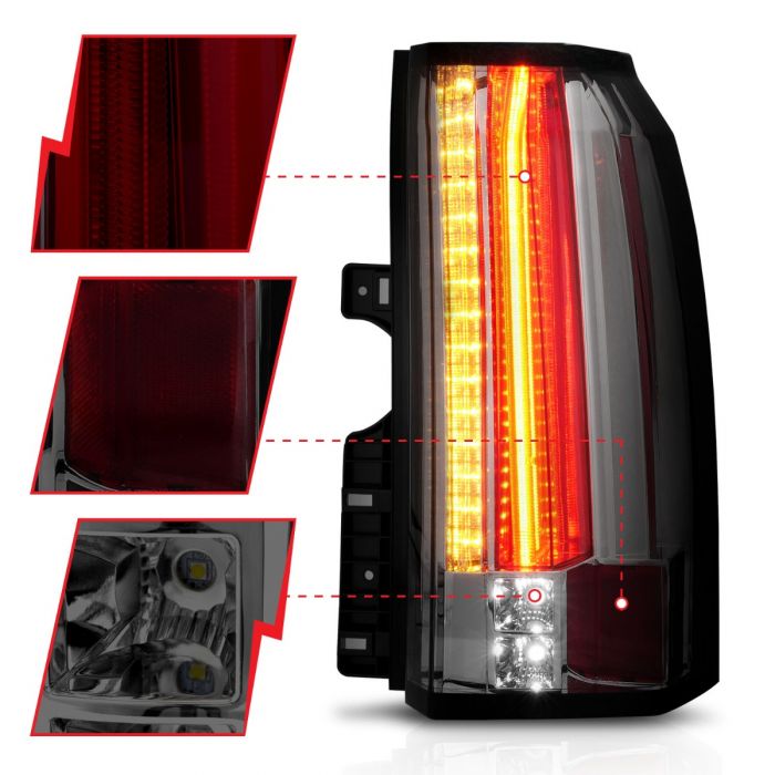 GMC Led Tail Lights, GMC Yukon Tail Lights, Denali 15- 19 Tail Lights, Led Tail Lights, Smoke Lens Tail Lights, Anzo Tail Lights