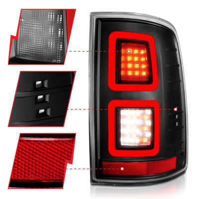 Dodge Ram Tail Lights, Ram 1500 Tail Lights, Ram 2500 Tail Lights, Ram 3500 Tail Lights, 2009-2018 Tail Lights, Black Tail Lights, Anzo Tail Lights, LED Tail Lights