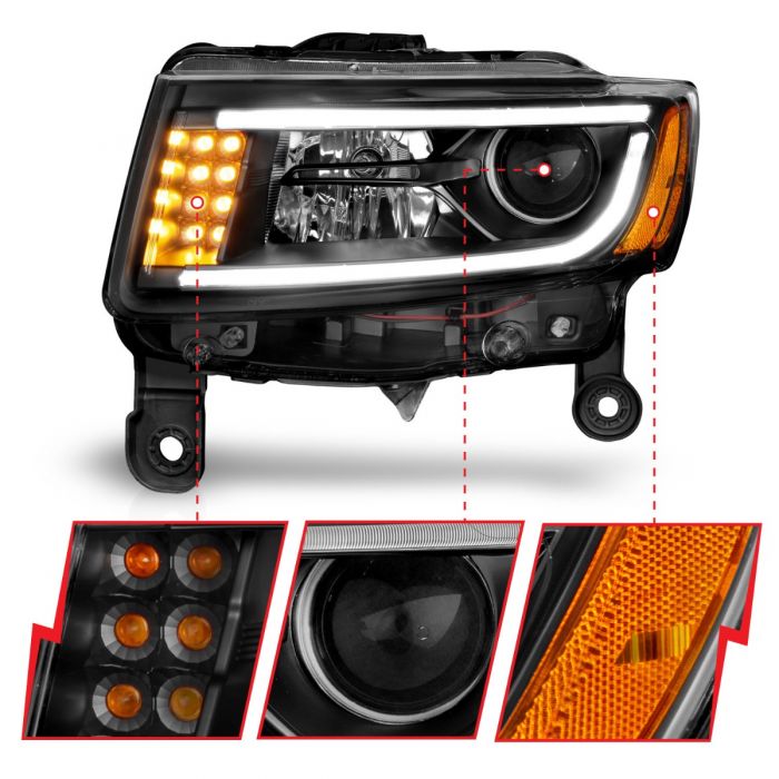 Jeep Projector Headlights, Jeep Grand Headlights, Cherokee 14-15 Headlights, Projector Headlights, Black Housing Projector Headlights, Anzo Projector Headlights,