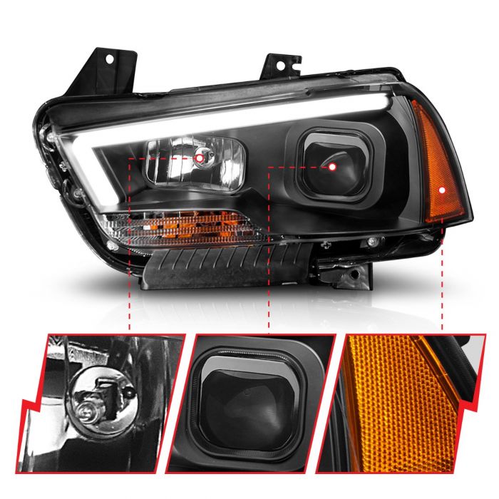 Dodge Projector Headlight, Dodge Charger Projector Headlight, Projector Plank Style Headlight, Dodge 11-14 Projector Headlight, Dodge Black Headlight 