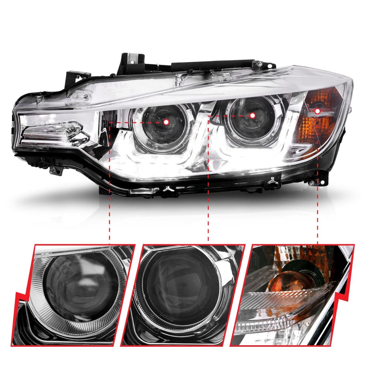 BMW 3 Series Headlights, 3 Series Headlights,  BMW Headlights,12-15 BMW Headlights, Anzo Headlights, Projector Headlights, Chrome Headlights, BMW 3 Series,  3 Series Headlights,